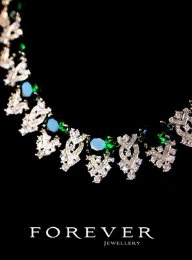 奢华祖母绿锆石项链耳环两件套女