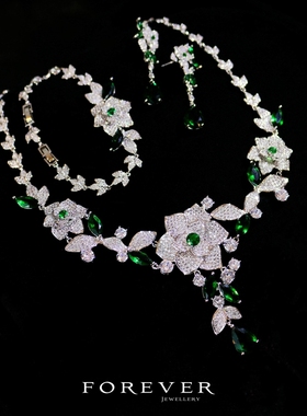 精致奢华绿宝石项链耳环手链女士