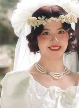 高级感油画风多层珍珠项链锁骨链