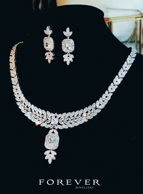 新娘微镶婚纱礼服宴会项链耳环闪