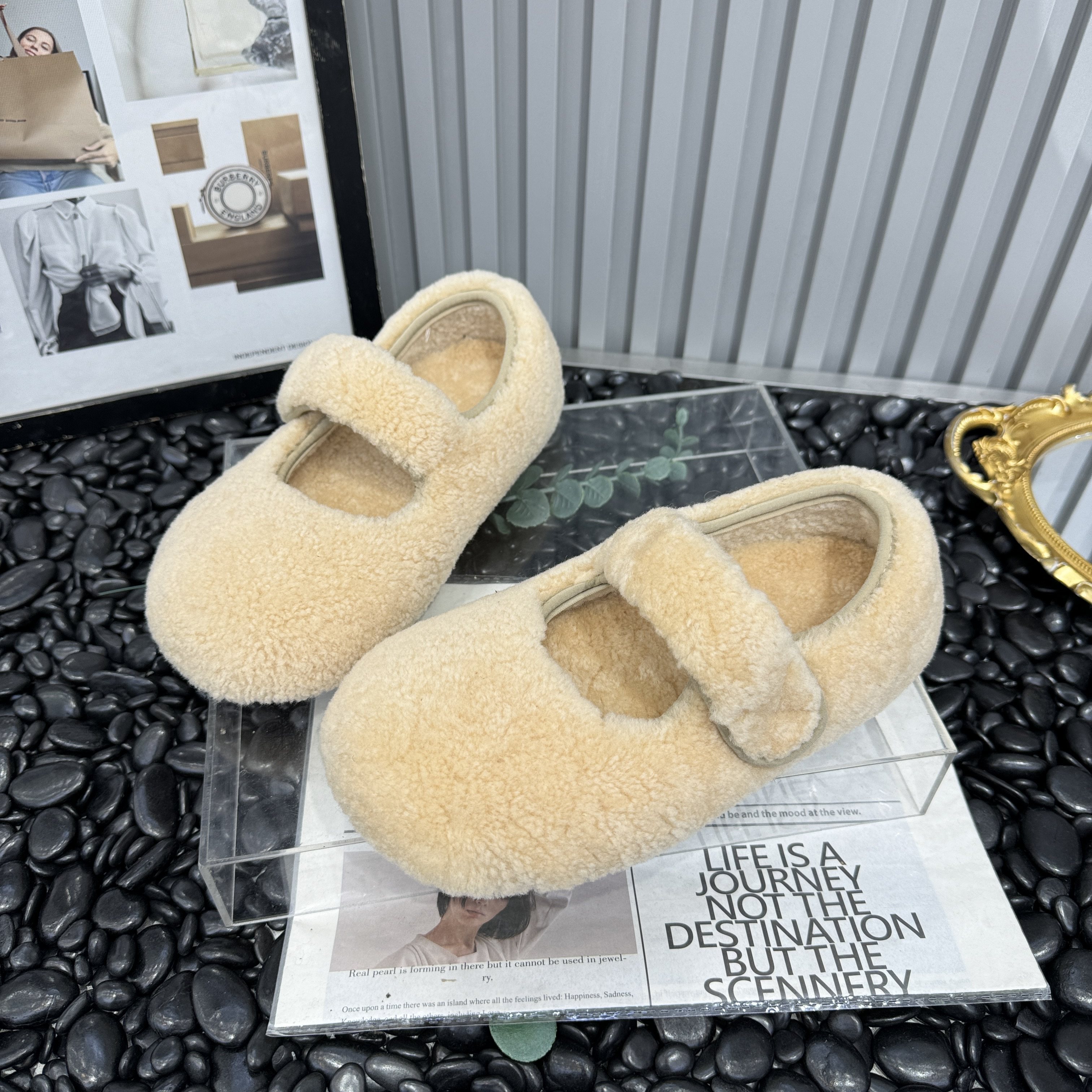 2025新款真皮羊羔毛毛平底平跟内增高百搭女鞋豆豆鞋玛丽珍勃肯鞋,淘宝优惠券,粉丝福利购,淘宝优惠卷