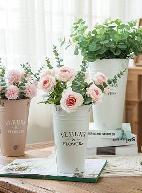 美式铁皮家用做旧鲜花大醒花桶