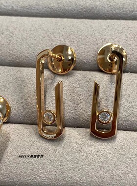 梅家耳环回形针镶钻单耳钉女s925纯银满钻石项链送女生礼物耳饰女