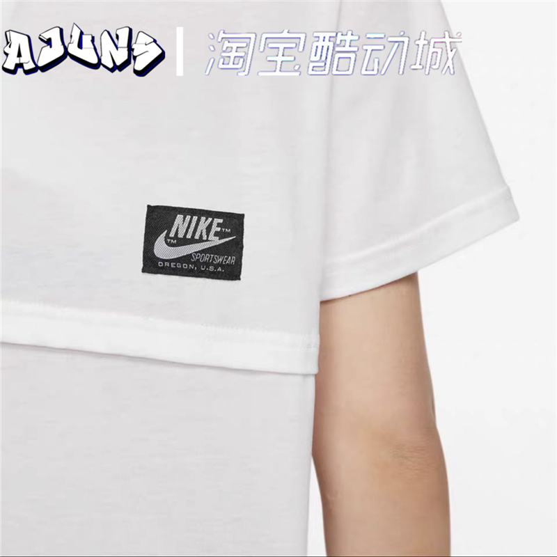 Nike/耐克 NSW 女子双钩 双耐克标拼接运动短袖T恤CJ2041-100-010 - 图1