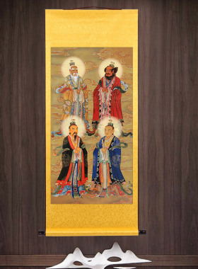 四大天师画像挂画 张道陵葛玄萨守坚许旌阳神像人物卷轴画水陆画