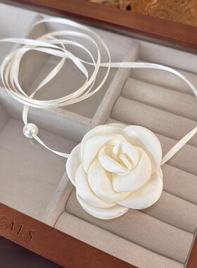 纯欲风超仙花朵项链女choker项圈小众锁骨链配饰颈带山茶花朵颈链