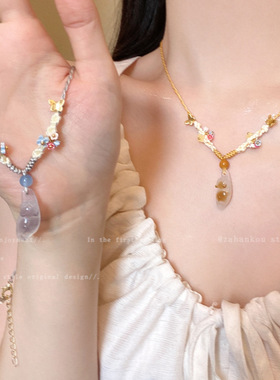 桂花冰透橘猫星星项链新中式小众设计感甜美花朵编织高级感项链品