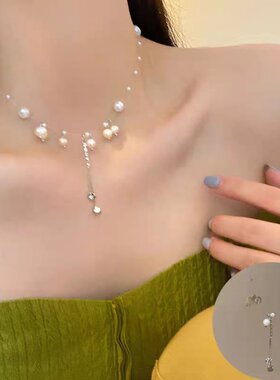 法式复古山茶花珍珠项链女小众设计高级感锁骨链时尚气质百搭颈链