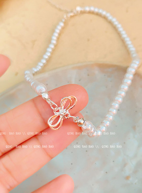 温柔蝴蝶结珍珠项链女轻奢小众设计感锁骨链时尚气质高级颈链配饰