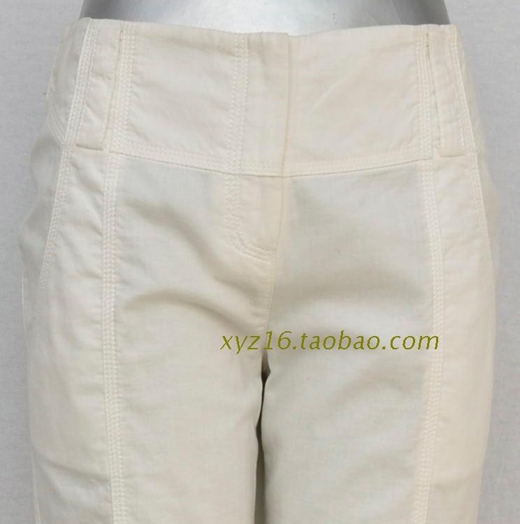 敦系列夏装新款女白色薄款纯棉六分小直筒裤品牌折扣正品