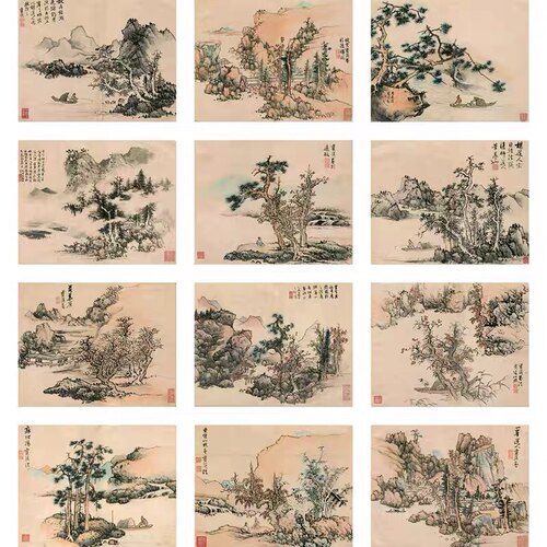 明蓝瑛山水画册12页仿古风景山水国画真迹高清微喷复制装饰画临摹 - 图3