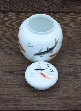 景德镇粉彩仿古风陶瓷罐小摆件