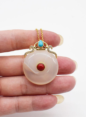 镶嵌翡翠平安扣玉石蜜蜡吊坠