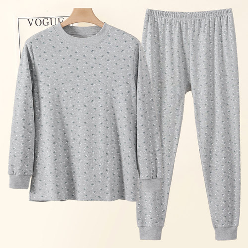 中老年女士纯棉秋衣秋裤套装妈妈保暖内衣宽松大码老人打底棉毛衫 - 图0