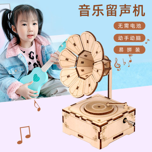 diy手工拼装木制音乐盒儿童摩天轮钢琴八音盒旋转木马拼图玩具 - 图1
