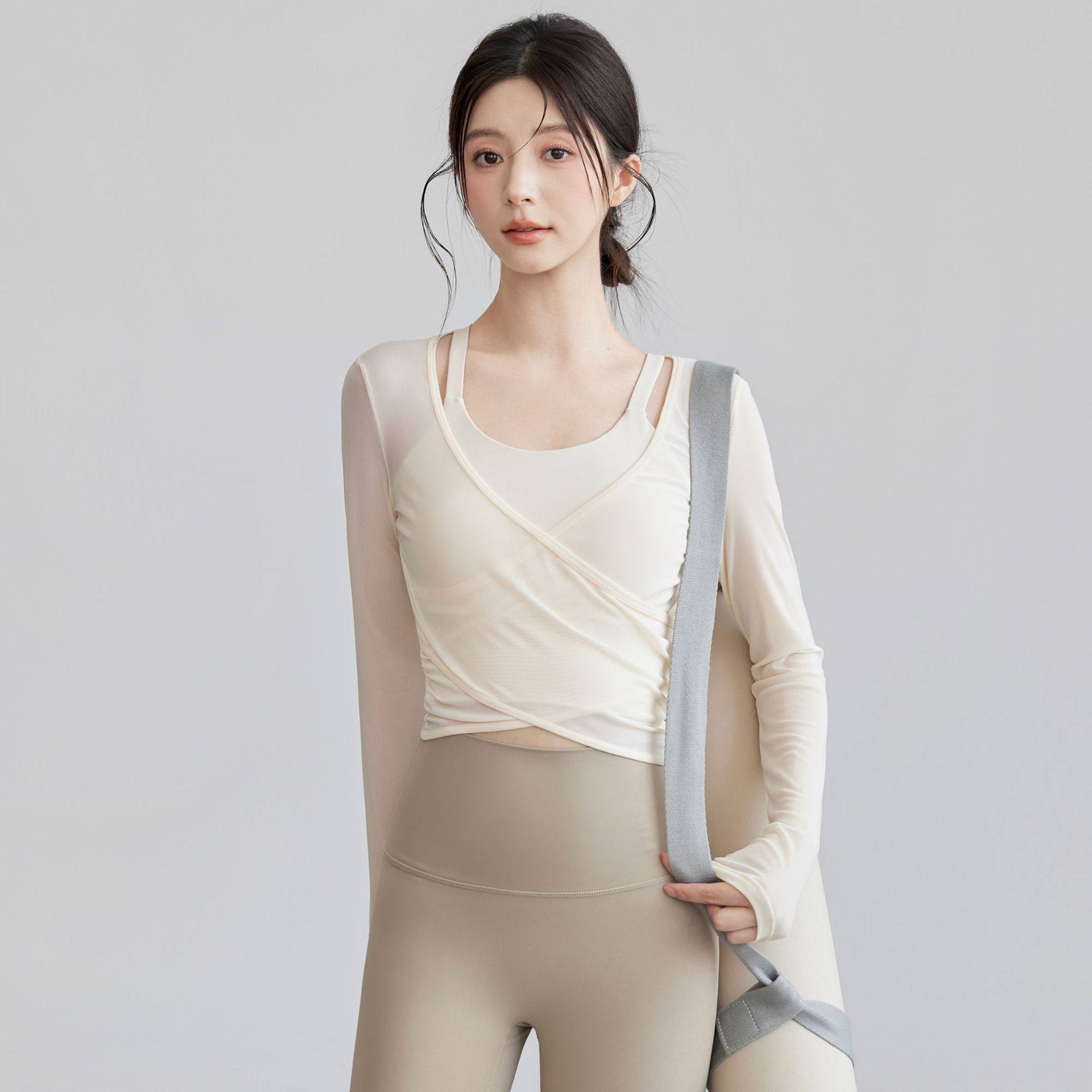 网纱瑜伽服套装女带胸垫运动上衣气质秋冬显瘦罩衫普拉提健身长袖,淘宝优惠券,粉丝福利购,淘宝优惠卷