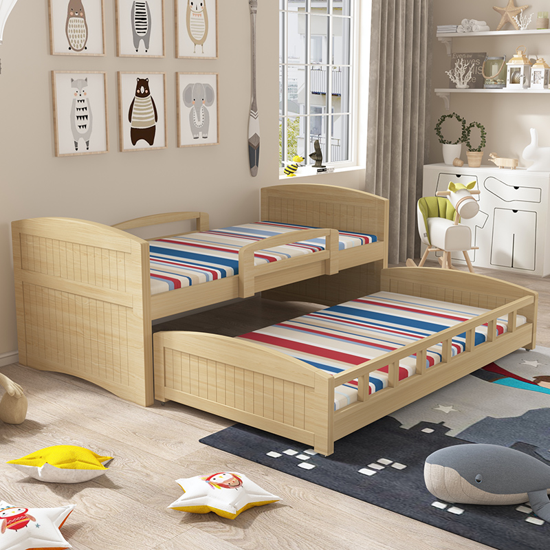 实木拖床抽拉床子母床拖床高低床带拖床推拉床伸缩床儿童床上下床 - 图0