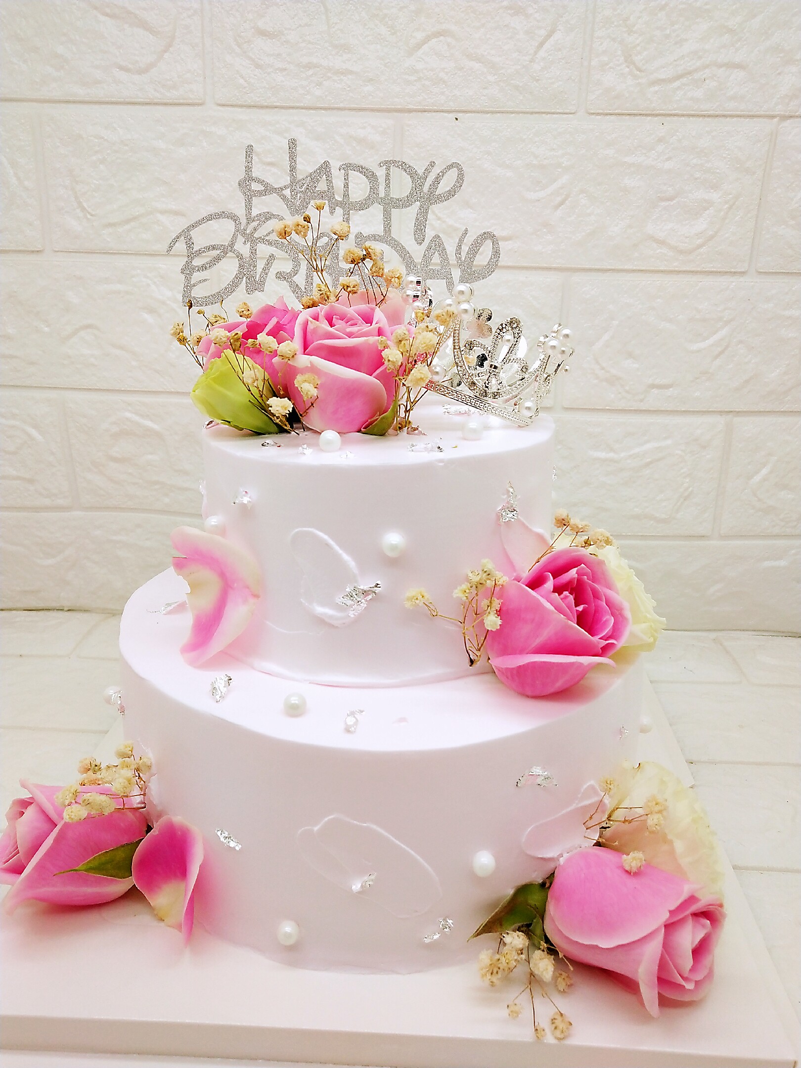 羽毛灯光重庆内环包邮双层鲜花粉色系水果夹层生日蛋糕情人节七夕