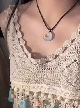 仙气猫眼石月亮吊坠项链