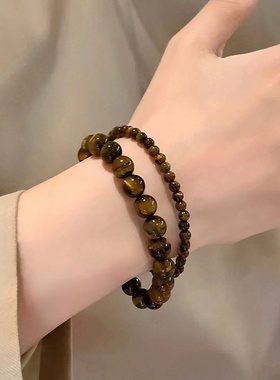 碎银子虎眼石串珠拼接手链女轻奢小众设计高级感复古叠戴情侣手串