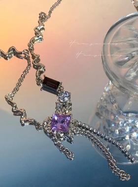 甜酷辣妹风金属紫色项链