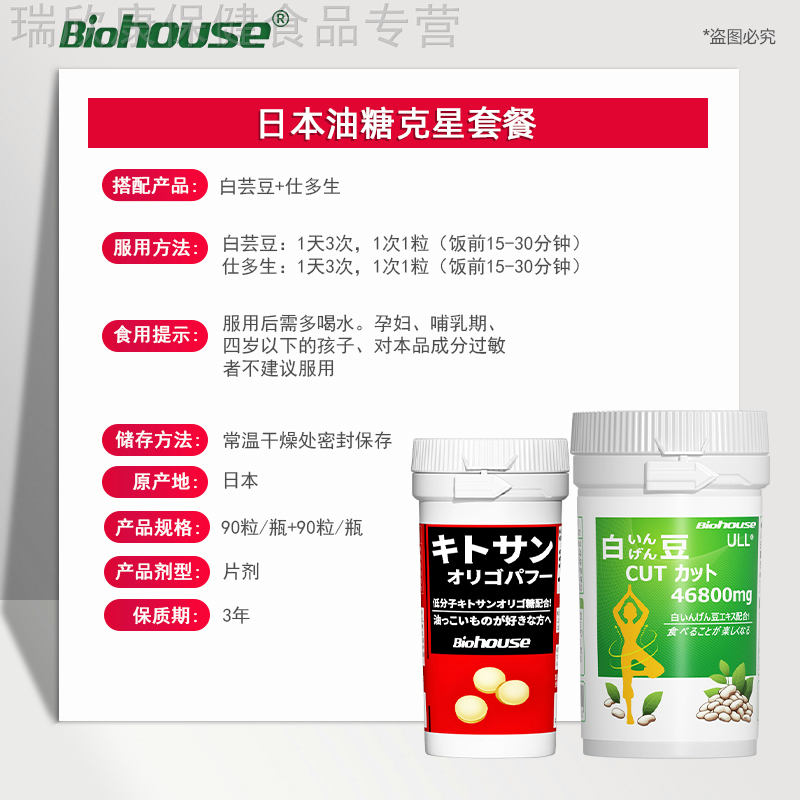 biohouse日本油糖套餐白芸豆甲壳素(非吸油丸分解糖分碳水阻断剂)-图3