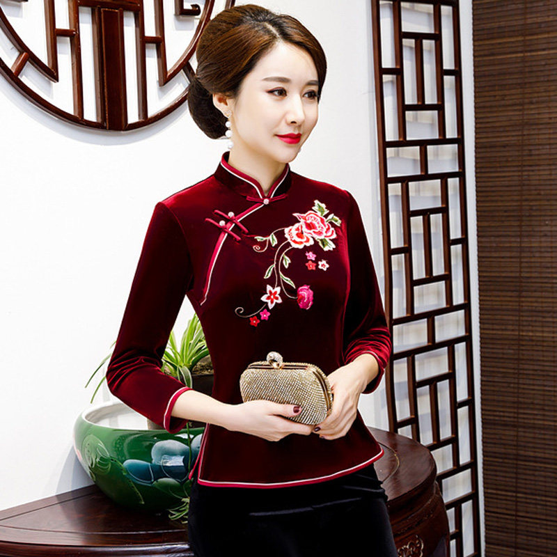 改良上衣女长袖中国风复古唐装旗袍 coopular上衣