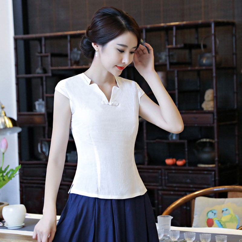 中式复古v领上衣春夏改良版旗袍 coopular上衣