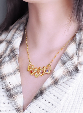 跨境欧美热销DIY12月生辰石扭扭桃心带钻吊坠母亲节礼物饰品项链