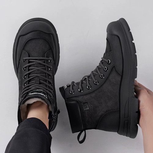 棉鞋男冬季高帮加绒保暖皮毛一体休闲运动男士防滑厚底羊毛雪地靴 - 图2