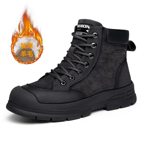 棉鞋男冬季高帮加绒保暖皮毛一体休闲运动男士防滑厚底羊毛雪地靴 - 图3