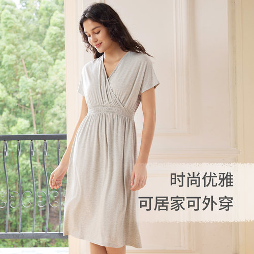 Nest Designs孕妇哺乳连衣裙女士产后睡衣睡裙春夏休闲家居服 - 图2