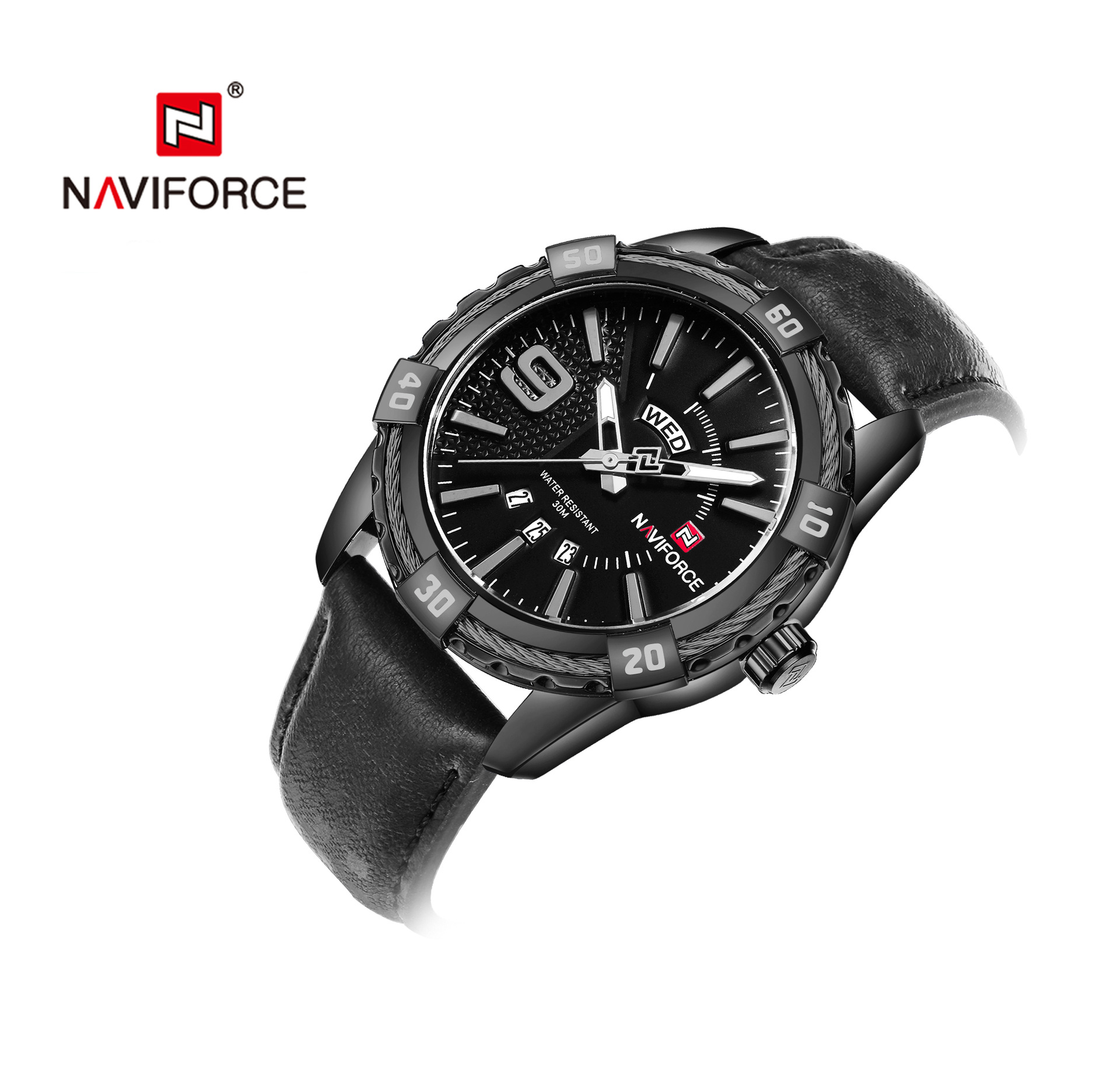 NAVIFORCE 领翔9117皮带手表 日期 星期男士石英手表 防水男表 - 图1