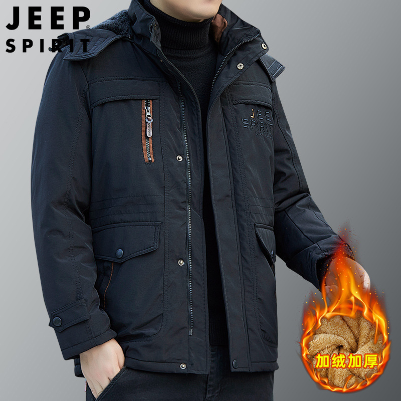 JEEP SPIRIT棉服男秋冬加绒宽松运动外套潮冬装加厚棉衣 JC7357B