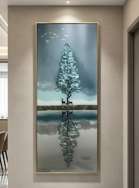 瑞杰珐琅彩画《镜湖福鹿》