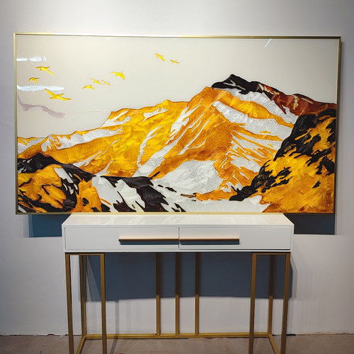 瑞杰 珐琅彩画《山巅云海》大气奢华客厅沙发背景墙装饰画 靠山画 - 图3
