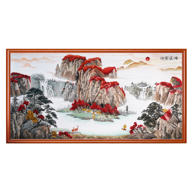 瑞杰 珐琅彩画《层林尽染·鸿运当头》国画山水画 书房办公室挂画