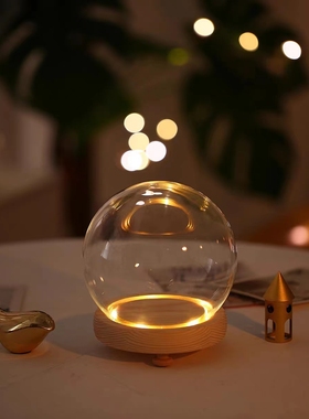 泡泡玛特专用盲盒积木手办防尘罩子永生花圆球形发光玻璃罩小夜灯