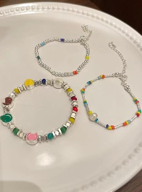 碎银子彩虹笑脸串珠手链女小众百搭甜美气质叠戴绝绝子新款配饰