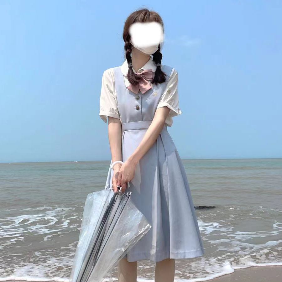 SASATOU莎莎糖原创JK制服护奶裙连衣裙两件套夏清野高女百褶显瘦 - 图0