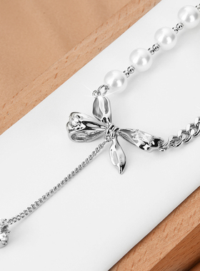 锆石珍珠拼接女优雅毛衣链甜美