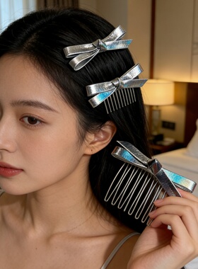 韩版气质织带立体蝴蝶结发梳新款百搭倒插梳发叉碎发整理神器发夹