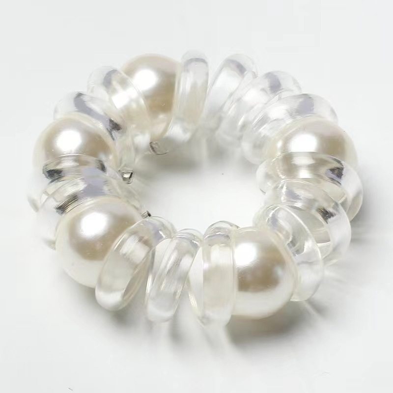 新款气质五铢透明电话线发圈简约珍珠头绳皮筋扎头发绳不伤发头饰,淘宝优惠券,粉丝福利购,淘宝优惠卷