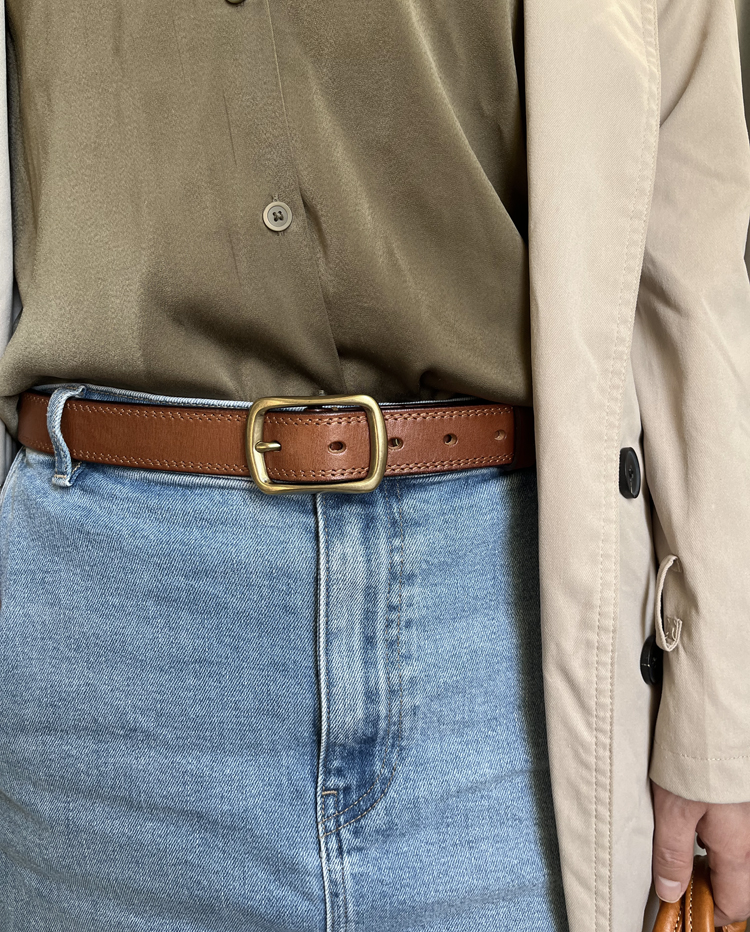 铜扣皮带女真皮 头层纯牛皮手工复古ins风潮棕色百搭牛仔裤腰带软 - 图1