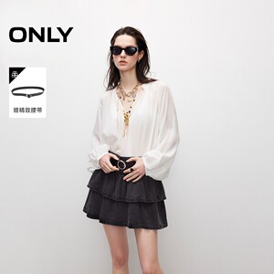 ONLY夏季显瘦A字双层荷叶裙摆设计高腰短裙牛仔半身裙女