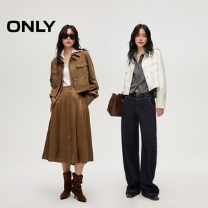 ONLY2025冬季新款复古小翻领质感麂皮绒灯笼袖直筒短款风衣女