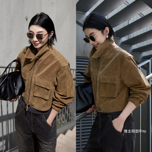 ONLY2025冬季新款酷感下摆抽绳利落正肩带盖口袋短款皮衣外套女