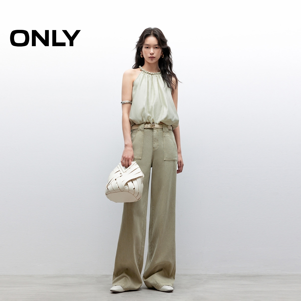 ONLY2025秋季新款百搭高腰立体提臀约克线宽松长裤直筒裤牛仔裤女 - 图1