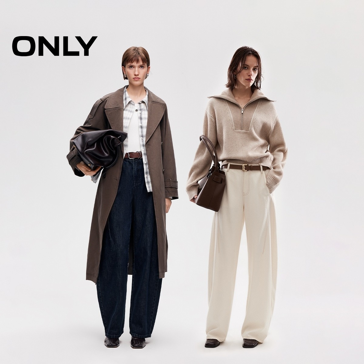 ONLY2025冬季新款通勤休闲修饰腿型宽松香蕉裤长裤阔腿裤牛仔裤女