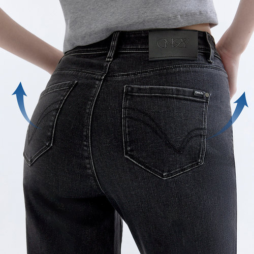 ONLY春季潮流脚口毛边高腰弹力显瘦九分烟管直筒小脚牛仔裤女 - 图3